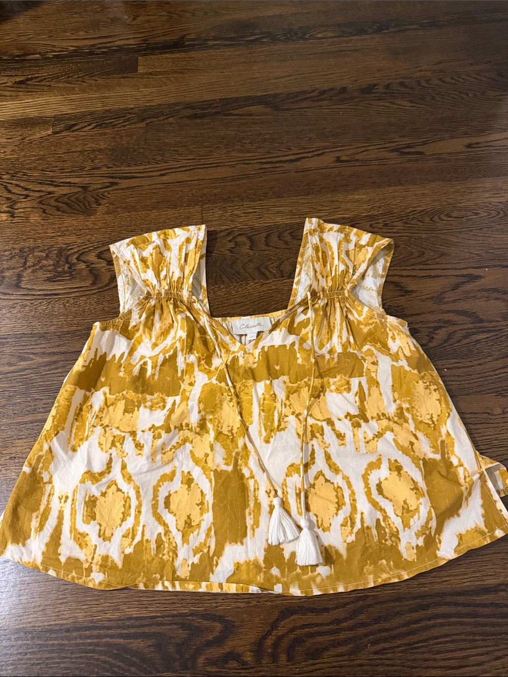 Cleobella Yellow and Cream Ikat Tie-Front Sleeveless Camisole